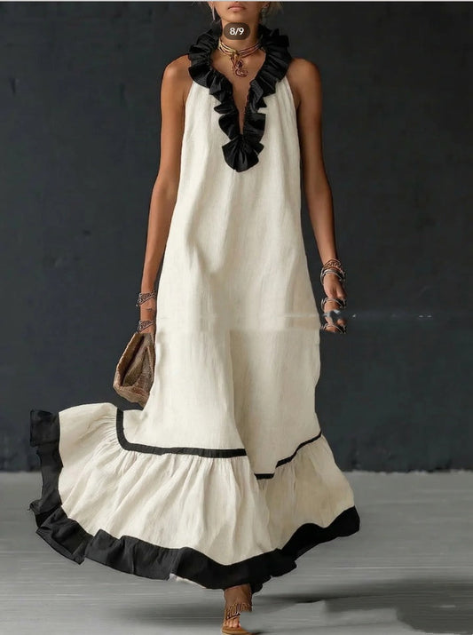 Women's Vintage Collar Fitted-Waist Denim Maxi Dress – Street-Style Chic