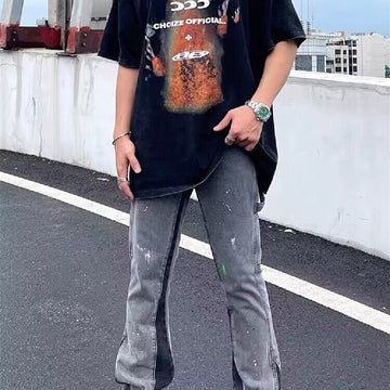 Men's Fashion Horn Denim Jeans – Trendy Flared Leg Denim Pants