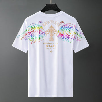 Men's Off-Shoulder Short Sleeve T-Shirt – Fashion Brand Hot Stamp Print