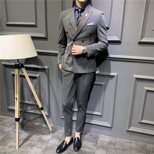 Men's Korean Slim Fit Double Breasted Blazer – Business Leisure Style