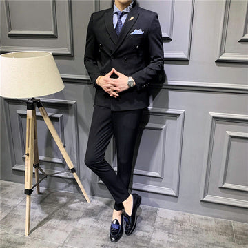 Men's Korean Slim Fit Double Breasted Blazer – Business Leisure Style