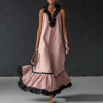 Women's Vintage Collar Fitted-Waist Denim Maxi Dress – Street-Style Chic
