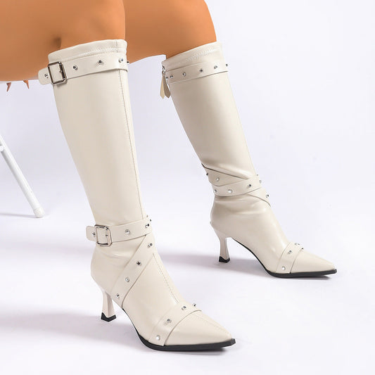 Women's Pointed-Toe Stiletto Heel Stretch Slim Long Boots – Sleek & Sexy