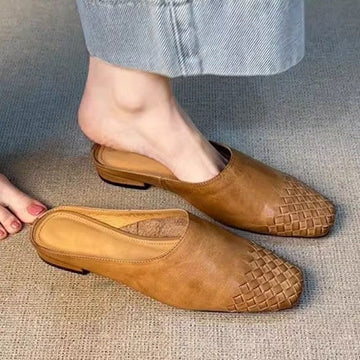 Women's Retro Woven Closed-Toe Half Slippers – Stylish & Comfortable Mules