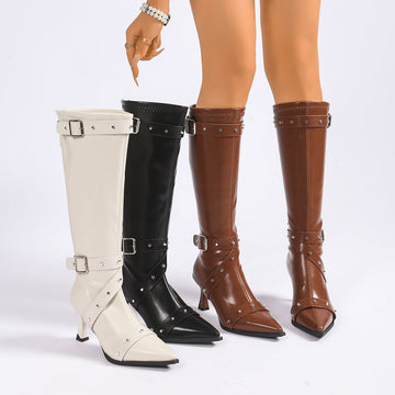 Women's Pointed-Toe Stiletto Heel Stretch Slim Long Boots – Sleek & Sexy