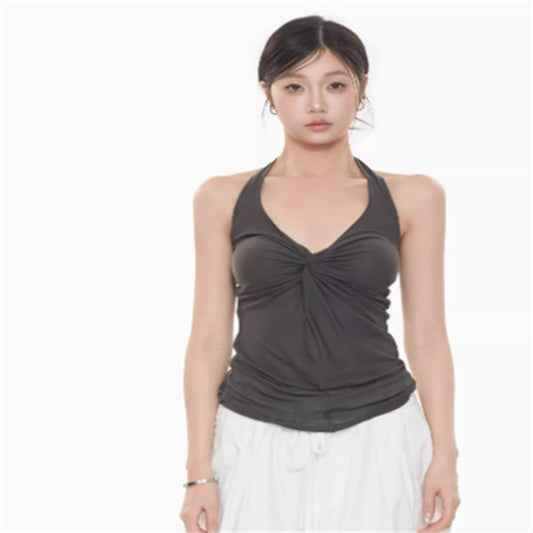 Women's Slim Sleeveless Camisole Top – Backless Pleat Commuter Style