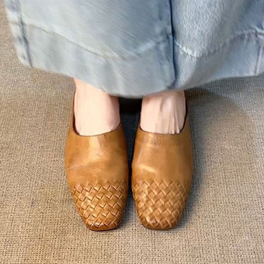 Women's Retro Woven Closed-Toe Half Slippers – Stylish & Comfortable Mules