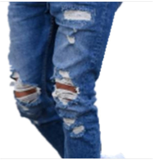 Men's Ripped Hole Jeans – Distressed Slim Fit Denim Trousers