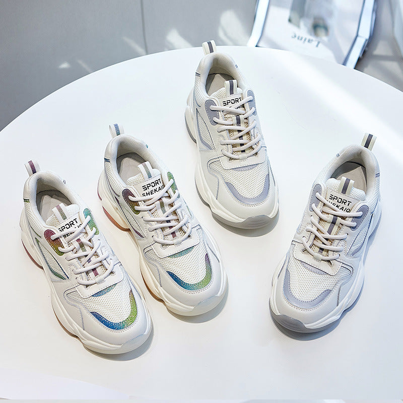 Women Platform Casual Shoes Reflective Fashion Sports White Sneakers styleora