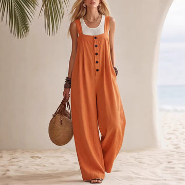 Women's Bohemian Style Suspender Jumpsuit With Buttons – Casual Fashion
