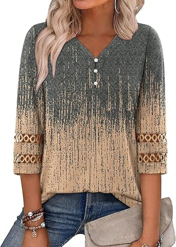 Women's V-Neck Lace Tunic Button Top – Elegant & Feminine Blouse