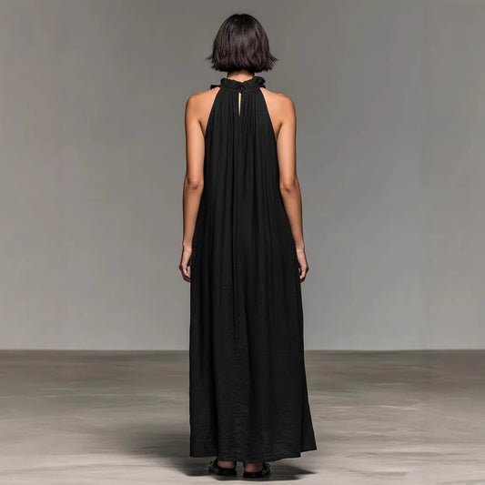 Women's Ruffled Halterneck Sleeveless Maxi Dress – Flowy Resort Style