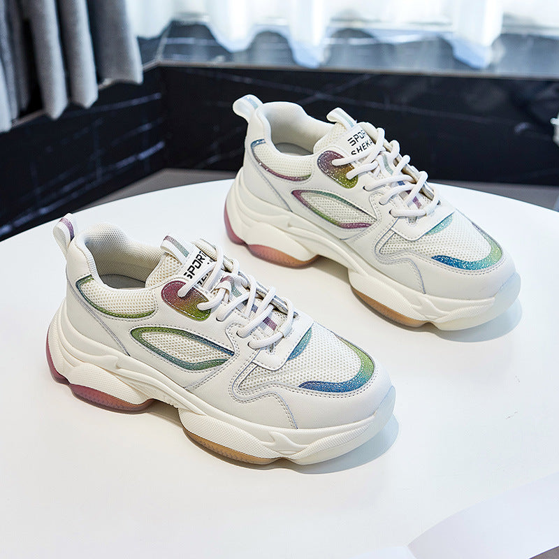 Women Platform Casual Shoes Reflective Fashion Sports White Sneakers Color styleora