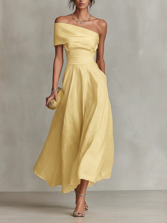 Fashionable And Elegant Off-shoulder Sexy Yellow Dress For Women