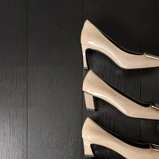 Women's Patent Leather Block Heels – Sophisticated Professional Commuter Shoes