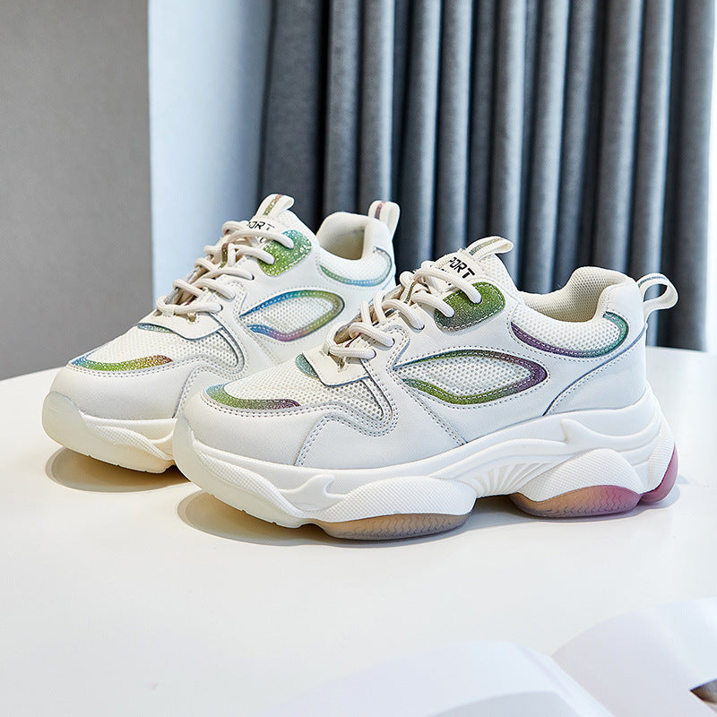Women Platform Casual Shoes Reflective Fashion Sports White Sneakers styleora