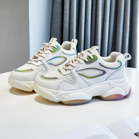 Women Platform Casual Shoes Reflective Fashion Sports White Sneakers styleora